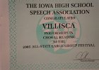 #587/787: 2005, , , IHSSA Congratulates Villisca Performers in Choral Reading at the Large Group All-State  Festival, High School