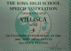 #591B/809: 2002, , State, IHSSA Congratulates Villisca with 4 Outstanding Performers at the Individual Events  All-State Festival (certificate)