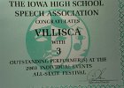 #591D/811: 2003, , State, IHSSA Congratulates Villisca with 3 Outstanding Performers at the Individual Events  All-State Festival (certificate)