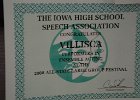 #602C/850: 2008, , , IHSSA Congratulates Villisca Performers in Ensemble Acting All-State Large Group Festival (certificate)