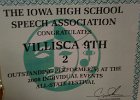 #602D/851: 2008, , , IHSSA Congratulates Villisca 9th 2 Outstanding Performers at the Individual Events All-State Festival (certificate)